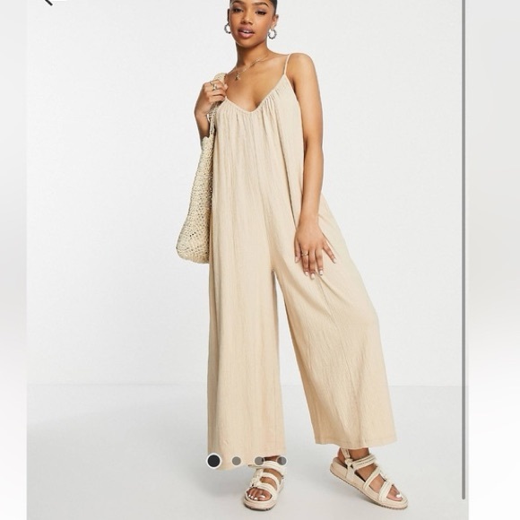 Urban Outfitters Pants - Urban Outfitters Out From Under Jumpsuit Cream Medium Wide Leg Outfit